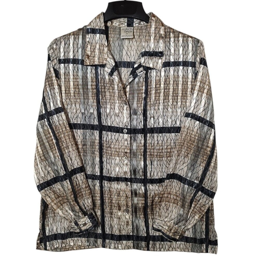 Allison Daley Vintage 90s Button Up Shirt Satin Plaid Women's Size 14